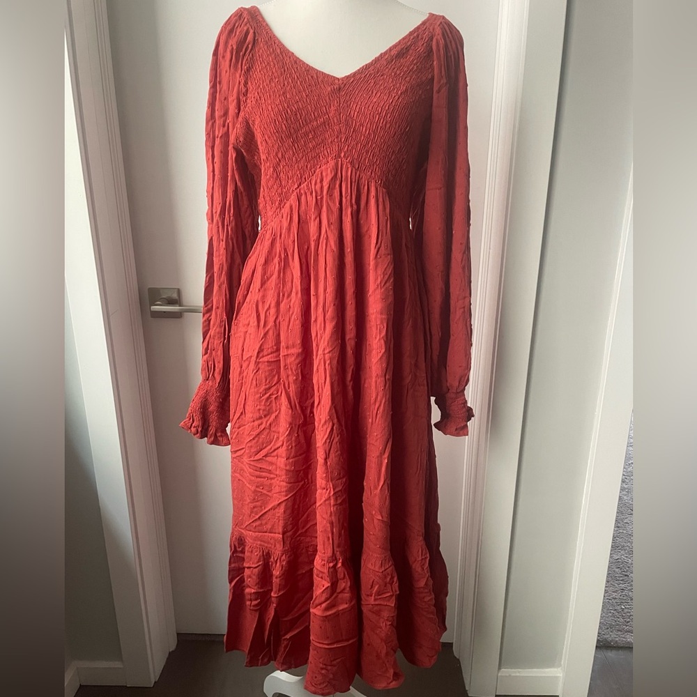 Baltic Born Smocked Midi Dress, L, Rust